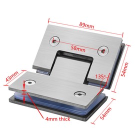 2 Packs Heavy Duty 135 Degree Solid Shower Door Hinges Frameless Glass Door Hinges, 304 Stainless Steel Bathroom Gate Clamp for 8-12 mm Toughened Glass, Rust & Corrosion Resistance