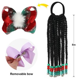 Kids Braid Ponytail Extension with Elastic Bowknot Tie Clip in Beads Braids Hair Extensions Braids Hair Extensions Wig for Children Girls Wigs with Bead Decoration Synthetic Hairpiece Black
