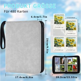 JUSONEY Scrapbook for Cards, 4 Side Scrapbook for up to 480 Cards, Trading Cards Album, Zip Binder for Trading Cards, MTG Cards, Book for Playing Cards for Sports Cards (Grey)