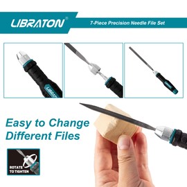 LIBRATON Needle File Set Interchangeable, Small Mini Wood Metal Files, 6PCs Steel With Handle for Precision Work, Woodworking, Plastic Carving, Craft Tool
