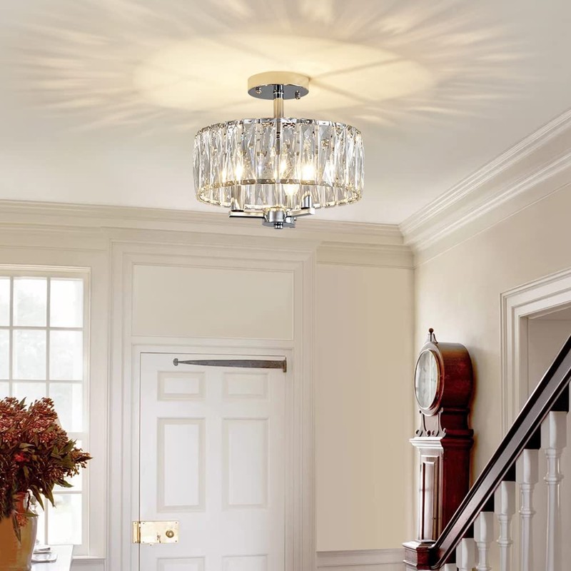 AGV LIGHTING CL003F K9 Crystal Ceiling Light Fixture, Modern Semi