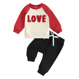 Okbabeha - Conjunto deportivo para bebé, con letra, sudadera sin botones, pantalones para niños pequeños, ropa festiva, Love-albaricoque, 0-6 Meses