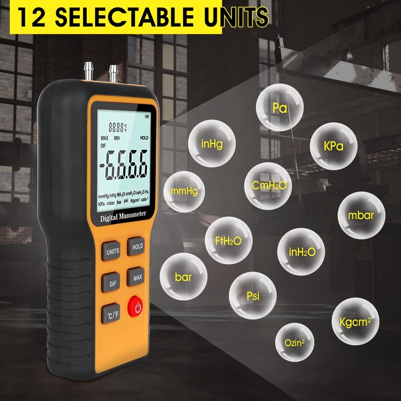 LYCEBELL Manometer Gas Pressure Tester, Digital Manometer Dual-Port Air Pressure