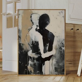 MURALD Black and White Abstract Line Art Canvas Print Couple Hugging Wall Art Couple Line Black and White Silhouette Minimalist Line Prints for Bedroom 16x24inch No Frame