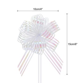 MECCANIXITY 5pcs 4 Inch Organza Large Pull Bow Metallic Gift Wrapping Bows Ribbon Chiffon Yarn White for Wedding Presents Baskets Christmas