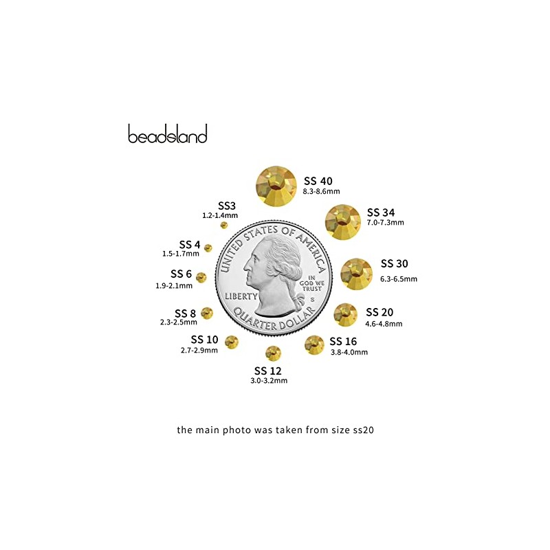 beadsland Flat Back Crystal Rhinestones Round Gems, Metal Sunlight (4.6-4.8mm)
