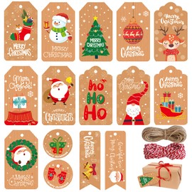 NMKL 150pcs Christmas G-ift Tags Brown Christmas Kraft Paper Tags Gift Tags for Presents Xmas with 15m Cotton String and 20m Twine String