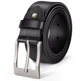 J.Fée Men's Leather Belt, Square, 35 mm Width, Brushed Pin Buckle in Silver, Belt Black or Brown, Gifts for Men, 110 cm, 120 cm, 130 cm, Black-120 cm