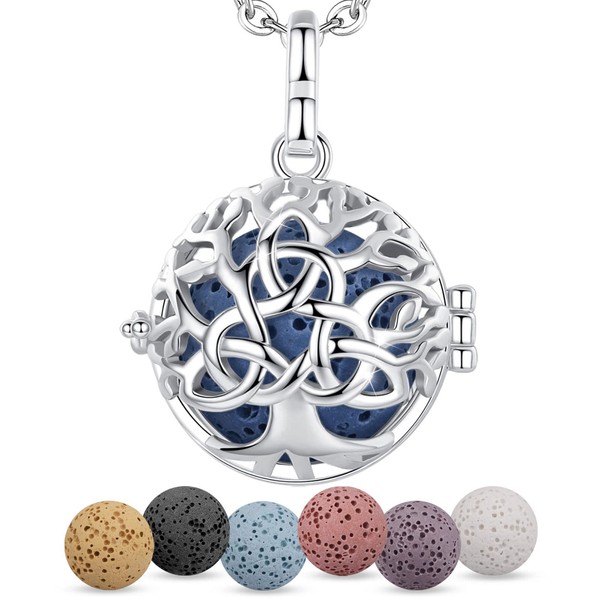 EUDORA Celtic Knot Tree of Life Essential Oil Necklaces for Women Diffuser Necklace for Essential Oils Lava Stone Ball Jewelry Aromatherapy Diffuser Pendant Locket Necklace Gifts for Women 24", 7PCS