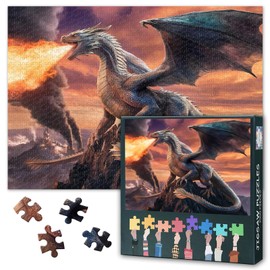 Jigsaw Puzzles for Adults 1000 Pieces - Epic Fire-Breathing Dragon Fantasy Art Puzzle, Challenging 1000-piece Animal Puzzles for Adult, 27.5x19.7 Inches