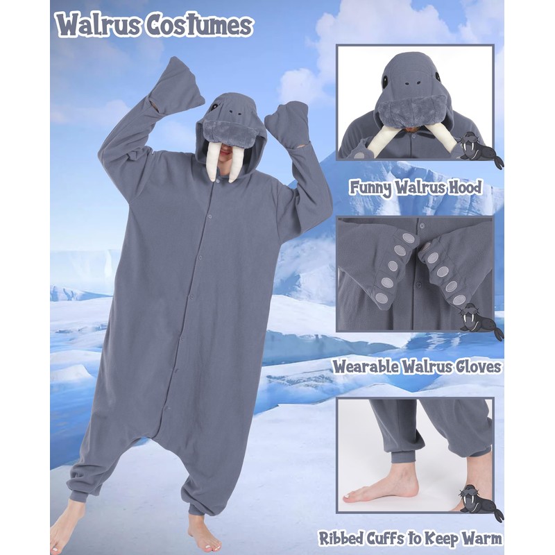 sazpajacos Walrus One-Piece Pyjamas Funny Walrus Animal Pyjamas Walrus Romper