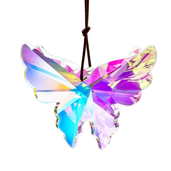 76mm Hanging Prism Suncatcher,Crystal Butterfly Rainbow Sun Catcher,Hanging Glass Butterfly Prism for Window Garden Home Christmas Decor