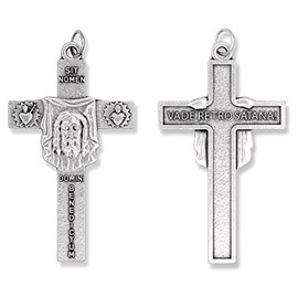 The Face Of Christ / "In the Name of God"; "Get Behind Me Satan!" Crucifix - 2 1/4"