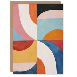 Artery8 Greeting Card Retro Mid Century Modern Geometric Colour Pattern Blank For Him Or Her Art Birthday Card