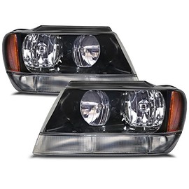 HEADLIGHTSDEPOT Left and Right Black Housing Headlight Compatible with 2003-2005 Winnebago Suncruiser Motorhome RV