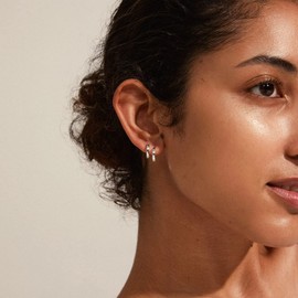 S925 Sterling Silver Stud Earrings, Silver Hoops Earrings for Women with Silver Stud Earrings Set 4/6/8 Pairs Small Cartilage Huggie Earring Star Moon Ball Heart CZ Studs