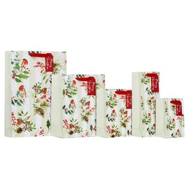 Design By Violet Merry Christmas Robins Design Gift Bag with Gift Tag - Medium - Gift Bag for Christmas, Gift Wrap, Christmas Wrapping Paper, Xmas, Festive Gift Bag