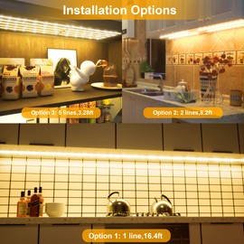 LAFULIT 10 PCS Under Cabinet Lights Kit, Stick on Lights, Flexible Led Strip Lights with Remote and Power Adapter, for Kitchen Cabinets Shelf Desk Counter Corner, 2700K Warm White, 16.4ft