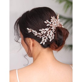 Denifery Rose Gold Bridal Hair Comb Sparkly Rhinestones Wedding Hair Comb Pearl Bridal Headpiece Rose Gold Hair Accessories for Women and Girls (Gold)