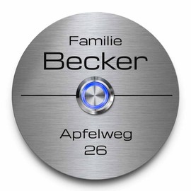 Becker Stainless Steel Doorbells with Individual Engraving - Bell Size: Diameter 9 cm and a Premium LED Bell Push Button | Bell Signs Optional with Beautiful Acrylic Plates