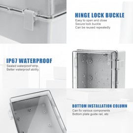 Waterproof Junction Box IP65, Surface-Mounted Distribution Box Made of ABS, Transparent Cable Box with Lock and Mounting Accessories, Moisture, UV and Corrosion Resistant for Indoor and Outdoor Use