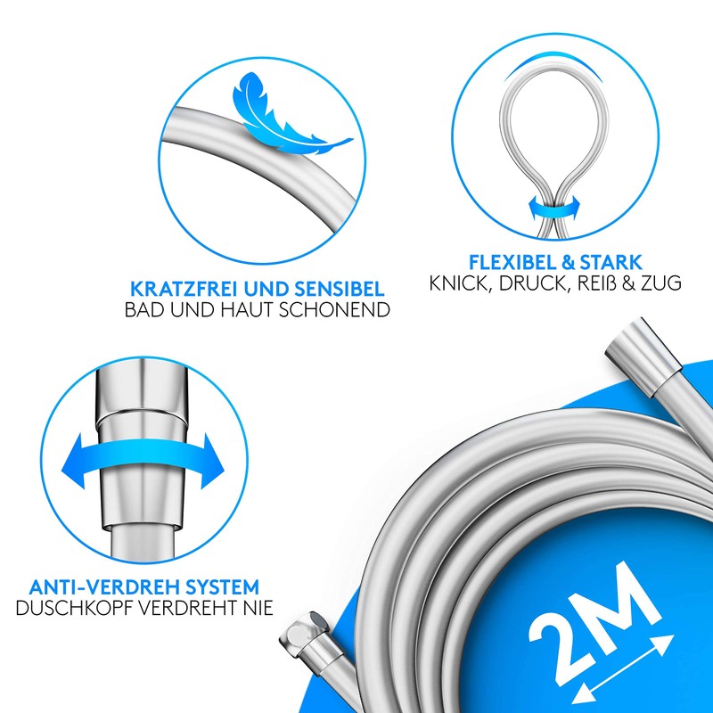 Large Shower Head with Hose and Holder, Hand Shower, Rain