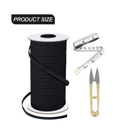 Braided Elastic Cord 100 Yards x 1/4 Inch Elastic Band Heavy Stretch Black Rope Knit Elasticity Spool for Sewing Crafts DIY Jewelry Making with 1 Soft Tape Measure and 1 Sewing Scissors