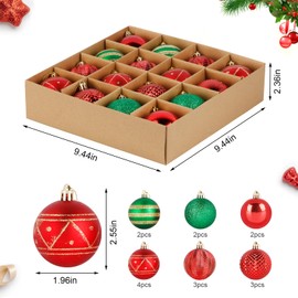 16 Pieces Christmas Baubles Red Green, Christmas Tree Decoration Plastic, Christmas Baubles Plastic Set with Hanger, Glitter Christmas Tree Baubles Christmas Tree Decoration for Festival Christmas