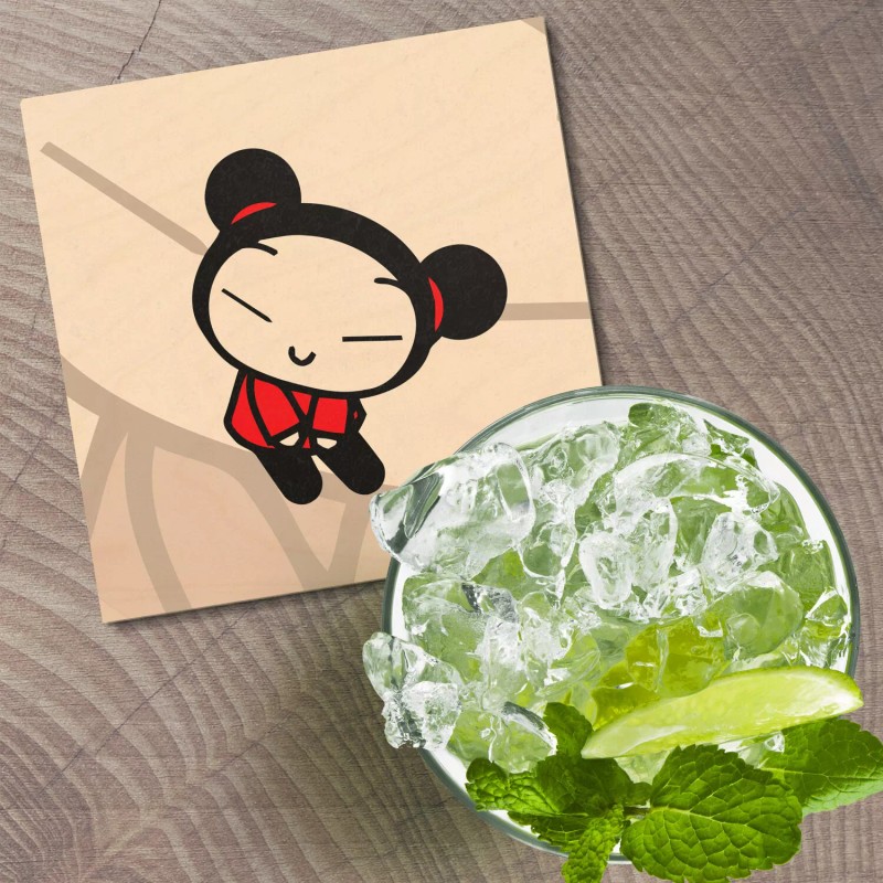 Unbranded Pucca Cartoon 4'' X 4'' Square Wooden Coaster