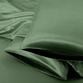Aormenzy Satin Pillow Cases for Women Standard Size Set of 2, Woodland Green Satin Pillowcase for Hair with Envelope Closure Silky Pillow Covers Wrinkle, Fade Resistant (20x26 Inches)