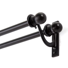 Kenney KN85001 Scroll Ball End Standard Decorative Window Double Curtain Rod, 48-86" Adjustable Length, Black Finish, 5/8" Diameter Steel Tubes