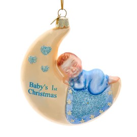 Kurt Adler 3.75-Inch Noble Gems™ Glass Baby's 1st Boy On Moon Ornament