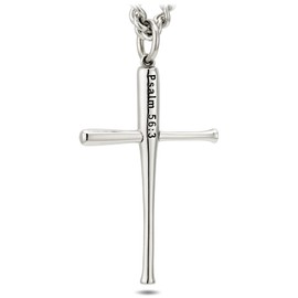 Shields of Strength Men's Stainless Steel Baseball Bat Cross Necklace-Psalm 56:3