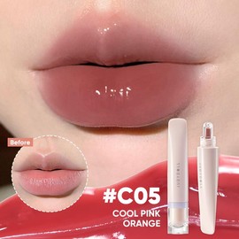 Judydoll Sweety Lip Jelly, Liquid Lipstick, Cute Lip Gloss, Moisturizing Lip, Lightens Lip Lines, Nourishing Lip Care Oil Cosmetics For Dry Lips, Liquid Lip Balm, Plump Lips, Natural Look, Beauty Makeup For Women - Color: #C05 Cool Pink Orange