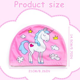 EIHI Pack of 2 children's unicorn pattern, swimming cap girls, swimming cap girls long hair, swimming cap for children, swimming cap children, with floating earplugs, pink