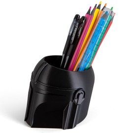 KwatTsz Cool Helmet Pen Holder, Armor Figurine Pencil Holder for Office Desk Decor, 3D Printed, Black, Durable and Fun Gift Idea