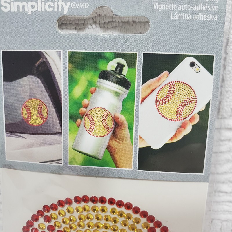 Simplicity Softball Baseball Cling Decal Rhinestone Adhesive 2 3/4" New