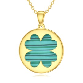 WSX 925 Sterling Silver Four Leaf Clover Pendant Necklace Malachite Lucky Heart Clover 18CT Plated Gold Necklace for Women Mum Gifts