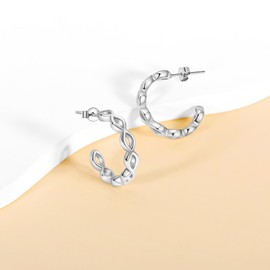 Lydreewam Hoop Earrings 925 Silver Twisted Hypoallergenic Hoop Earrings for Women Half Hoop Earrings 20 mm, Sterling Silver