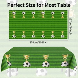 FunHot Soccer Tablecloths, Soccer Table Cloths for Parties, 2 Pcs 54 x 108 Inch Green Rectangle Trophy Soccer Table Covers for Men Boys Birthday Party Sport Soccer Theme Party Decorations