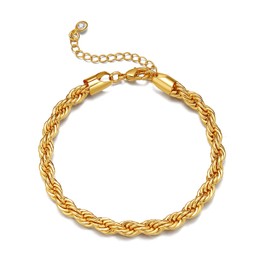 Chunky Gold Bracelets for Women 14K Gold Plated Link Bracelet Dainty Thick Chain Bracelets for Women Trendy Gold Jewelry (I)