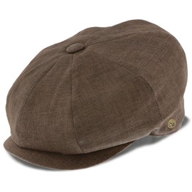 Walrus Hats Regal 8 Panel Newsboy Cap – Lightweight Linen/Cotton Flat Cap for Men – Breathable Summer Hat with Double Snap Brim, Grosgrain Sweatband, Side Pin & Polyester Lining Mocha