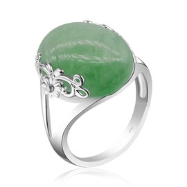 HAIXIAN Natural Geen Jade Stone Crystal Ring,Real Dongling Stone Ring,Genuine Aventurine Quartz Ring,S925 Sterling Silver Flower Lace Gemstone Ring for Women (Ring_B, 8)
