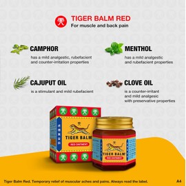 Tiger Balm Red Ointment, Temporary Relief from Minor Muscular Aches and Pains, 30 g (Pack of 1)
