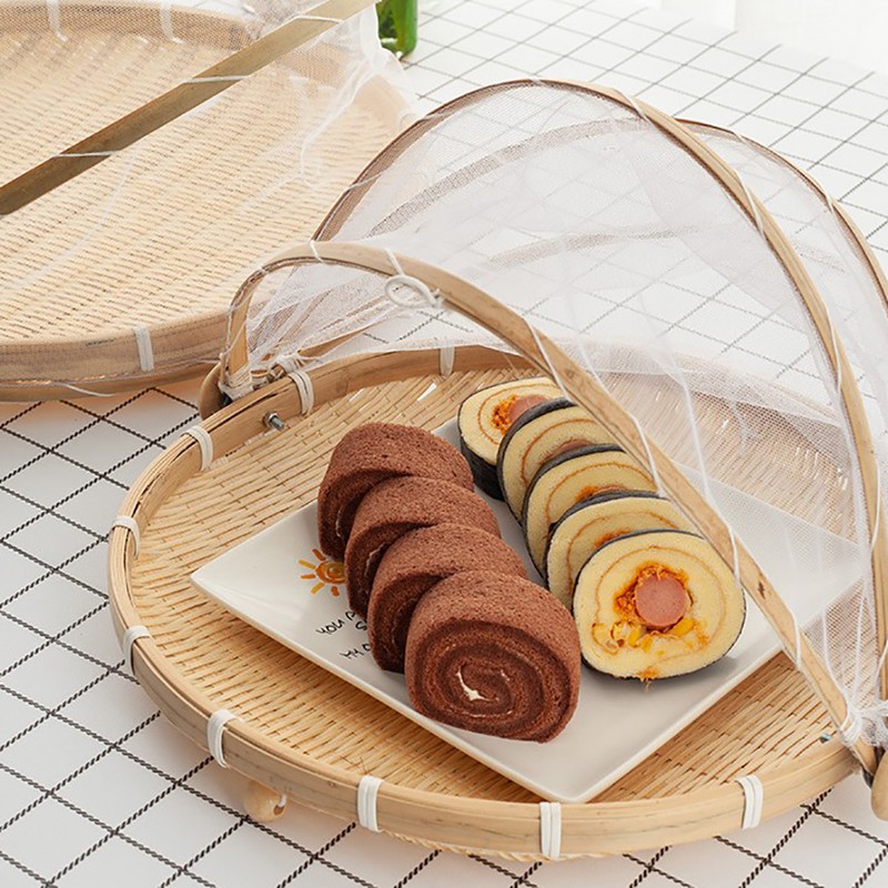 Bamboo Food Serving Tent Natural Handcraft Tray Mesh Food Storage