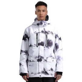 Men's Ski Jacket Snow Coat Waterproof Snowboard Jacket Windproof Insulated Snow Jacket Hooded Warm,White M