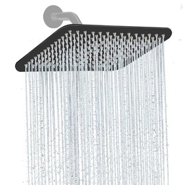 12 Inch Rain Shower Head,Square Rainfall Stainless Steel Bath Showerhead,1/16" Ultra Thin, Waterfall Full Body Coverage with Silicone Nozzle，Matte Black