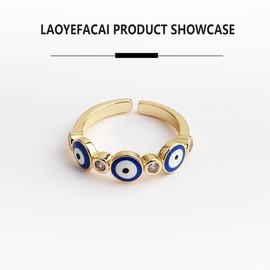 LAOYEFACAI Gold Open Rings for Women Evil Eye Rings Blue Hamsa Evil Eye CZ Rings Made of Enamel Dainty Turkish Greek Colourful Dark Circles, Metal, Alloy