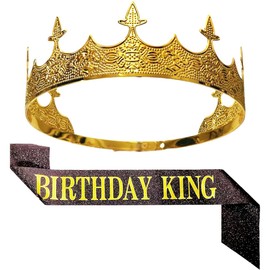 YIXIANGPING Birthday Crown Headwear, Unisex Party Ribbon Decoration, Universal Style (golden01)