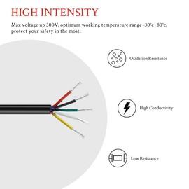 18 Gauge Electrical Wire 5 Conductor, 18AWG 50FT PVC Stranded, 18/5 Low Voltage LED Cable, Flexible Extension Power Cord, Tinned Copper Cable Hookup Wire